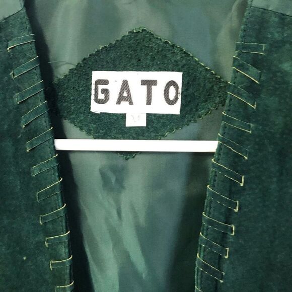 suede leather gato western wear size medium dark green cowboy vintage props - Picture 2 of 11